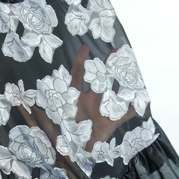 Vintage Medium Slip Top Sheer Floral Ruffle Dainty Coquette Black 90s Grunge - Picture 3 of 6